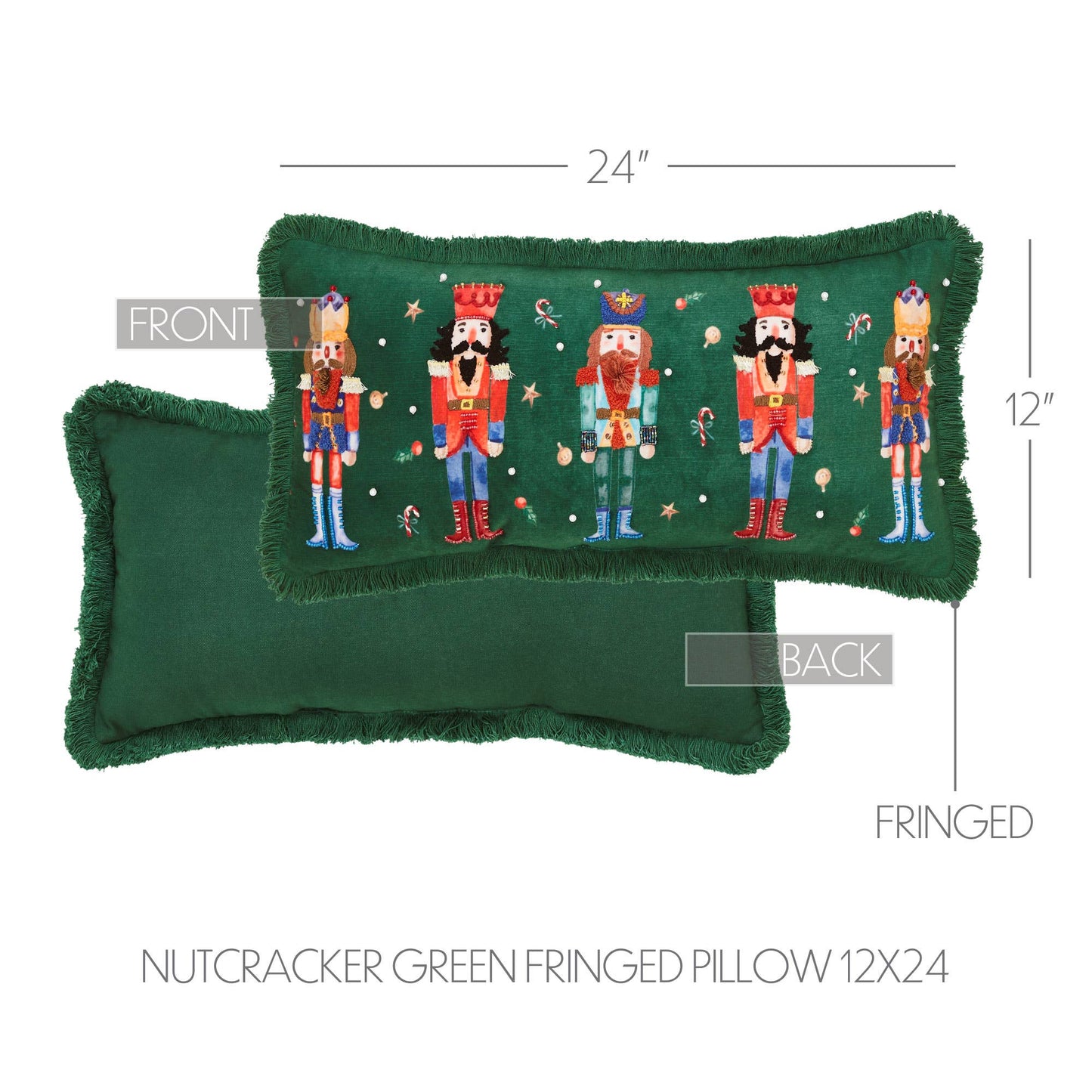 Nutcracker Green Fringed Pillow 12x24