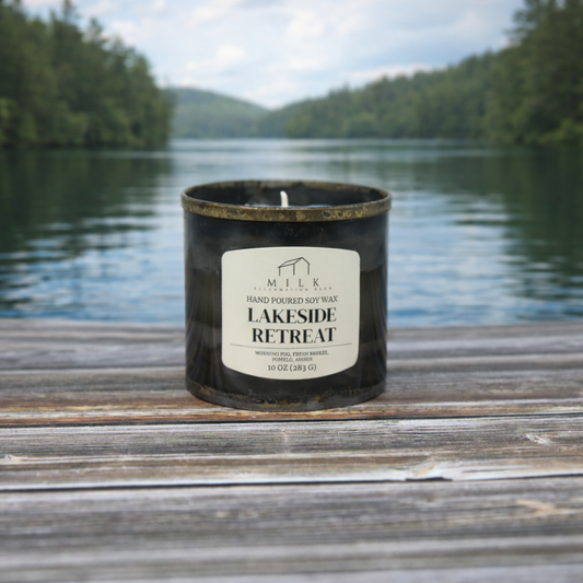 Lakeside Retreat Soy Candle | Rustic Barn Metal 10 oz