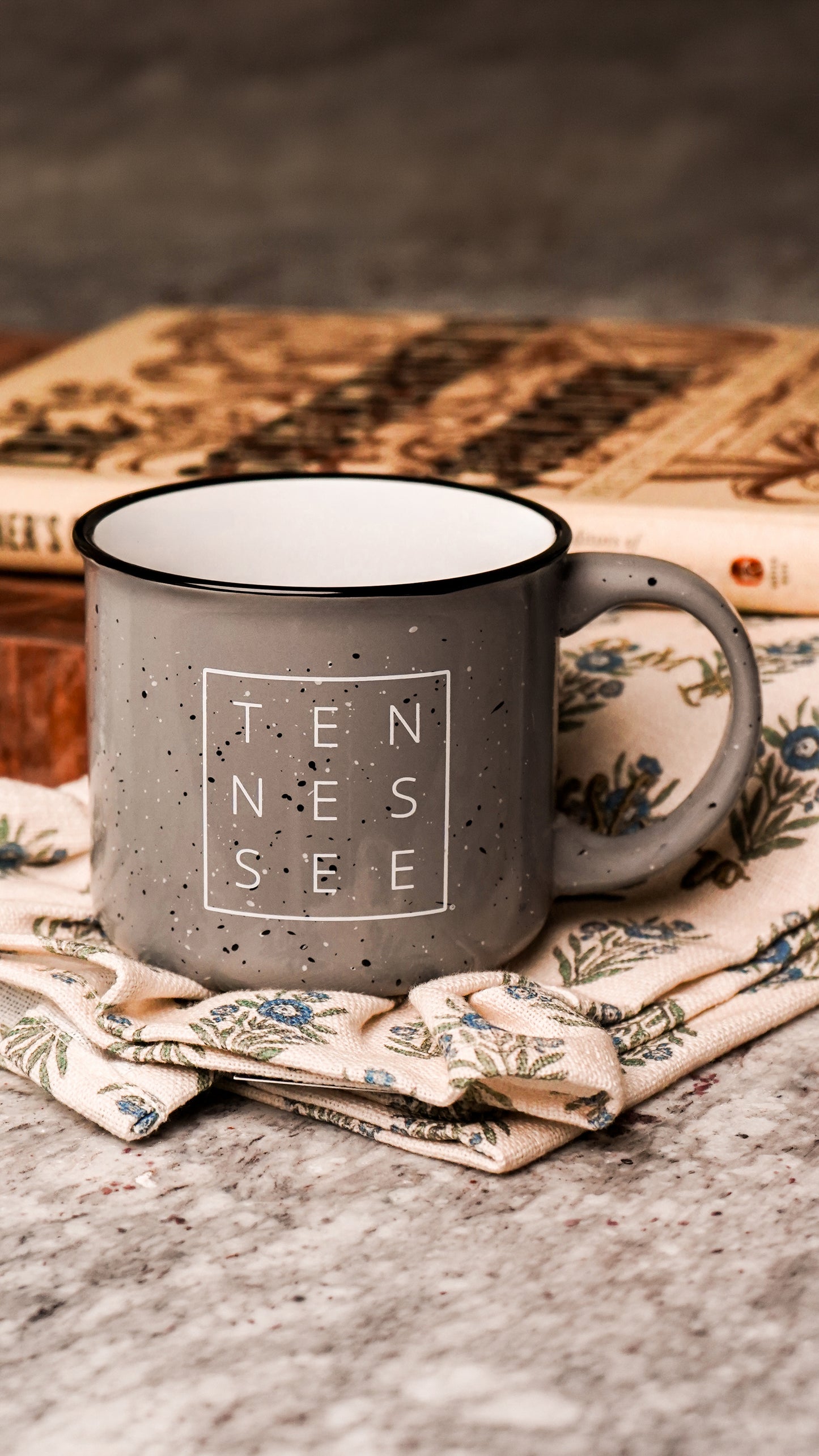 Tennessee Square© Campfire Mug | Speckled Ceramic Coffee Cup [Grey]