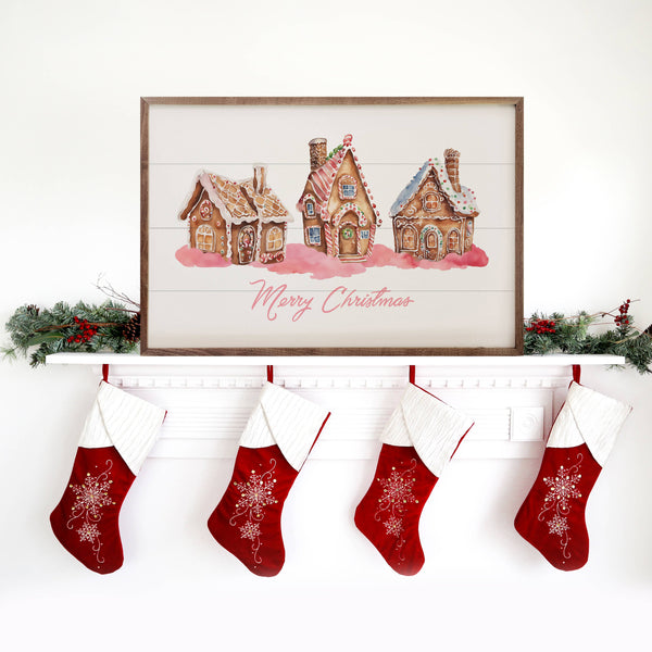 Pink Gingerbread Houses Wood Sign