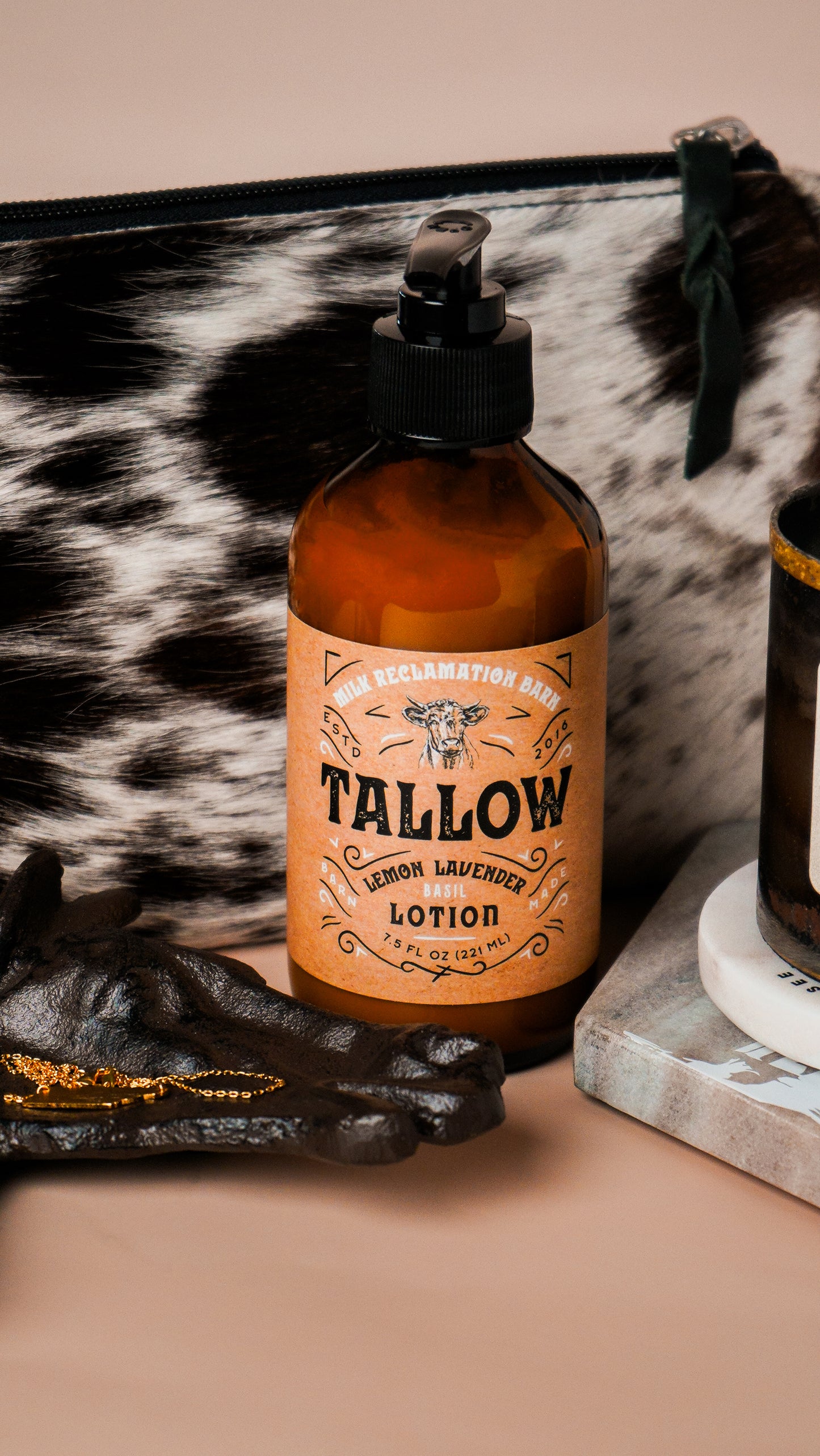 Lemon Tallow Lotion | Body Cream 7.5 oz Bottle [Lemon, Lavender, Basil]
