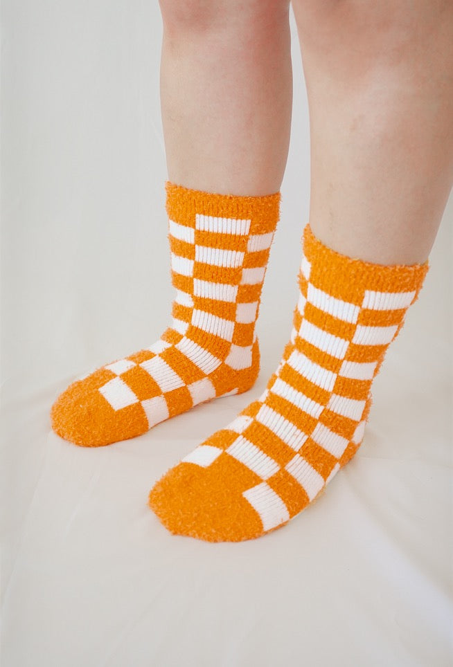 Orange Checkerboard Snuggle Socks