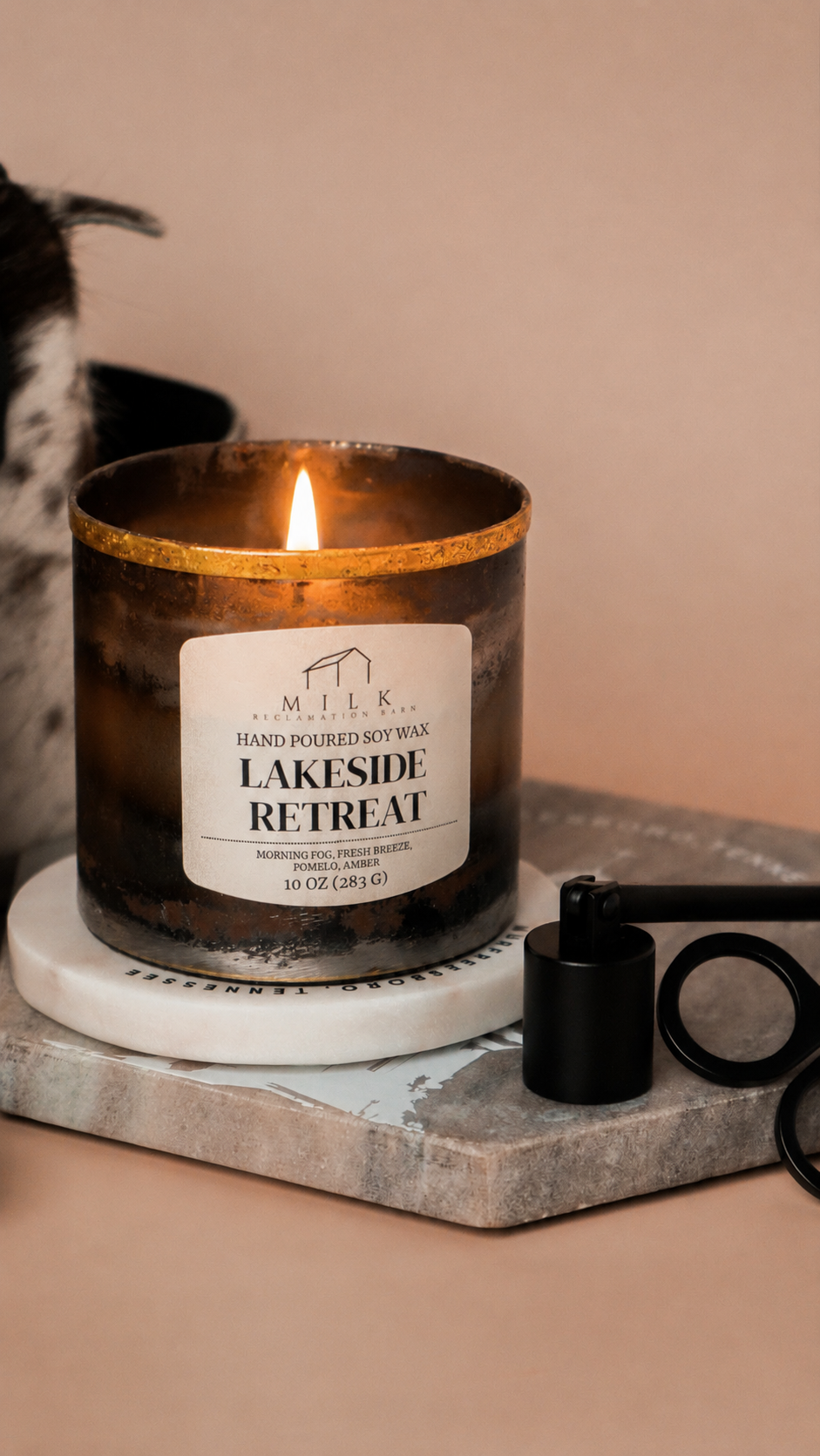 Lakeside Retreat Soy Candle | Rustic Barn Metal 10 oz
