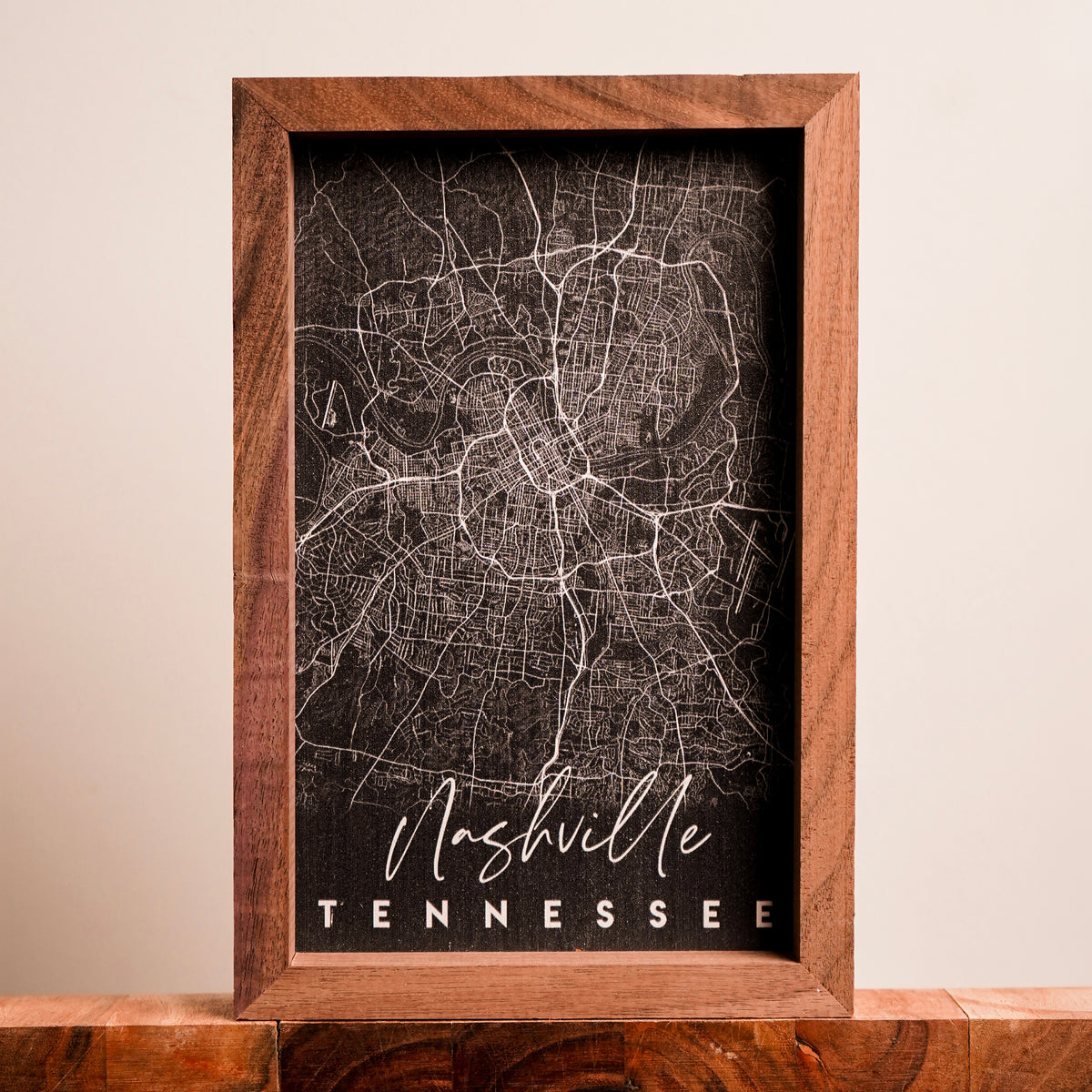Nashville Coordinates Map Wood Sign [Black]