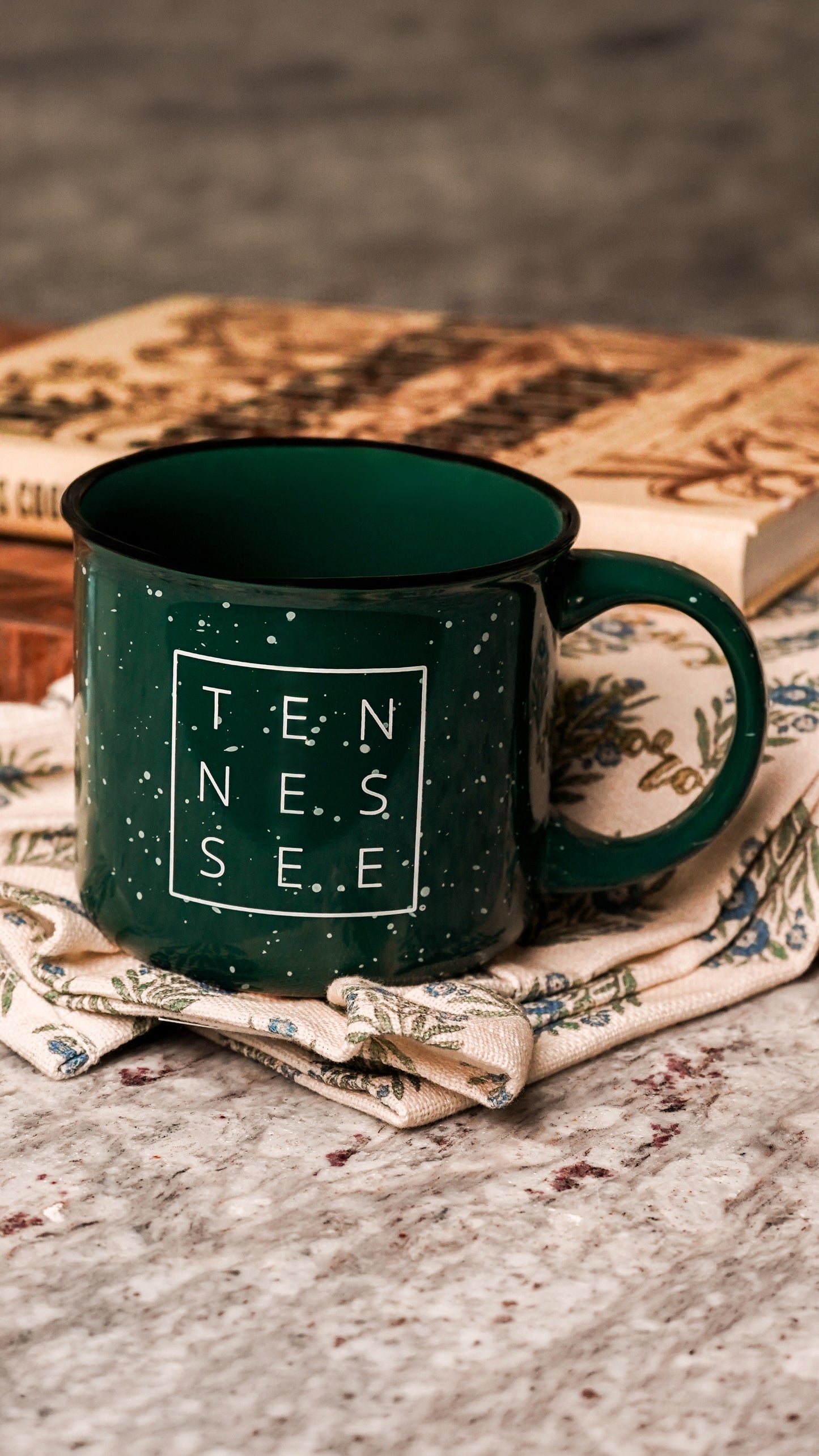 Tennessee Square© Campfire Mug | Speckled Ceramic Coffee Cup [Emerald]