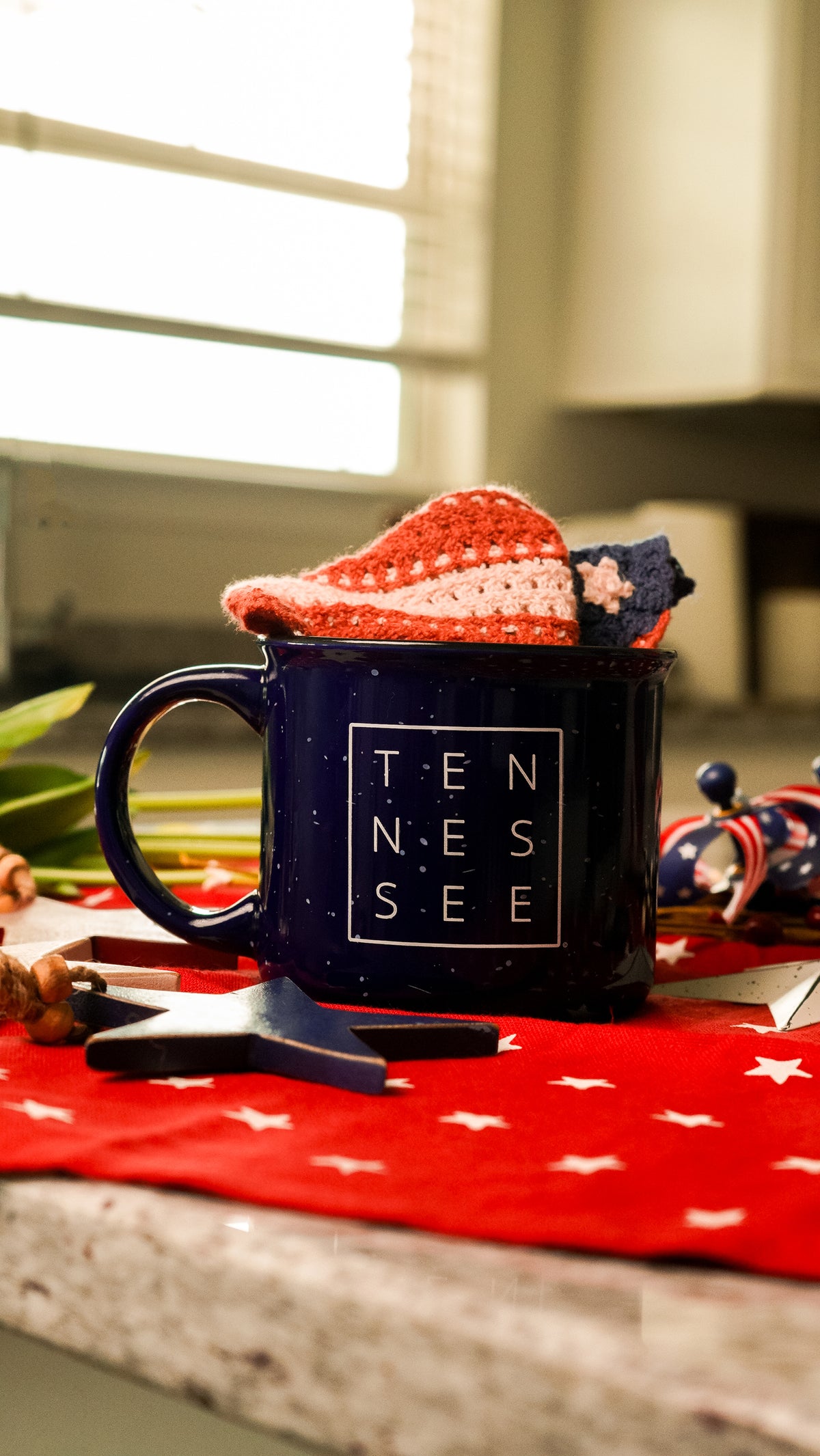 Tennessee Square© Campfire Mug | Speckled Ceramic Coffee Cup [Blue]