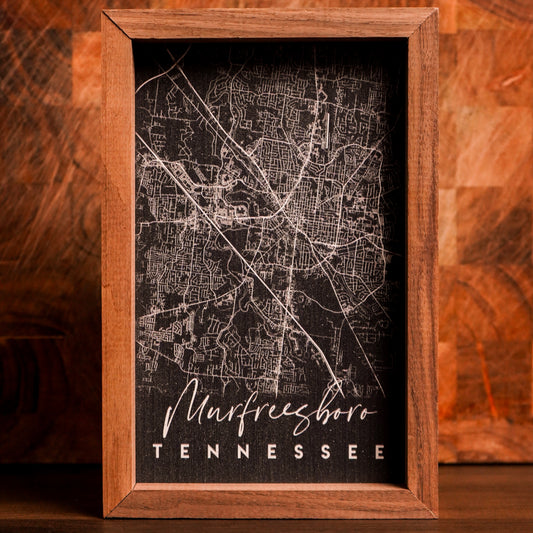 Murfreesboro Coordinates Map Wood Sign [Black]