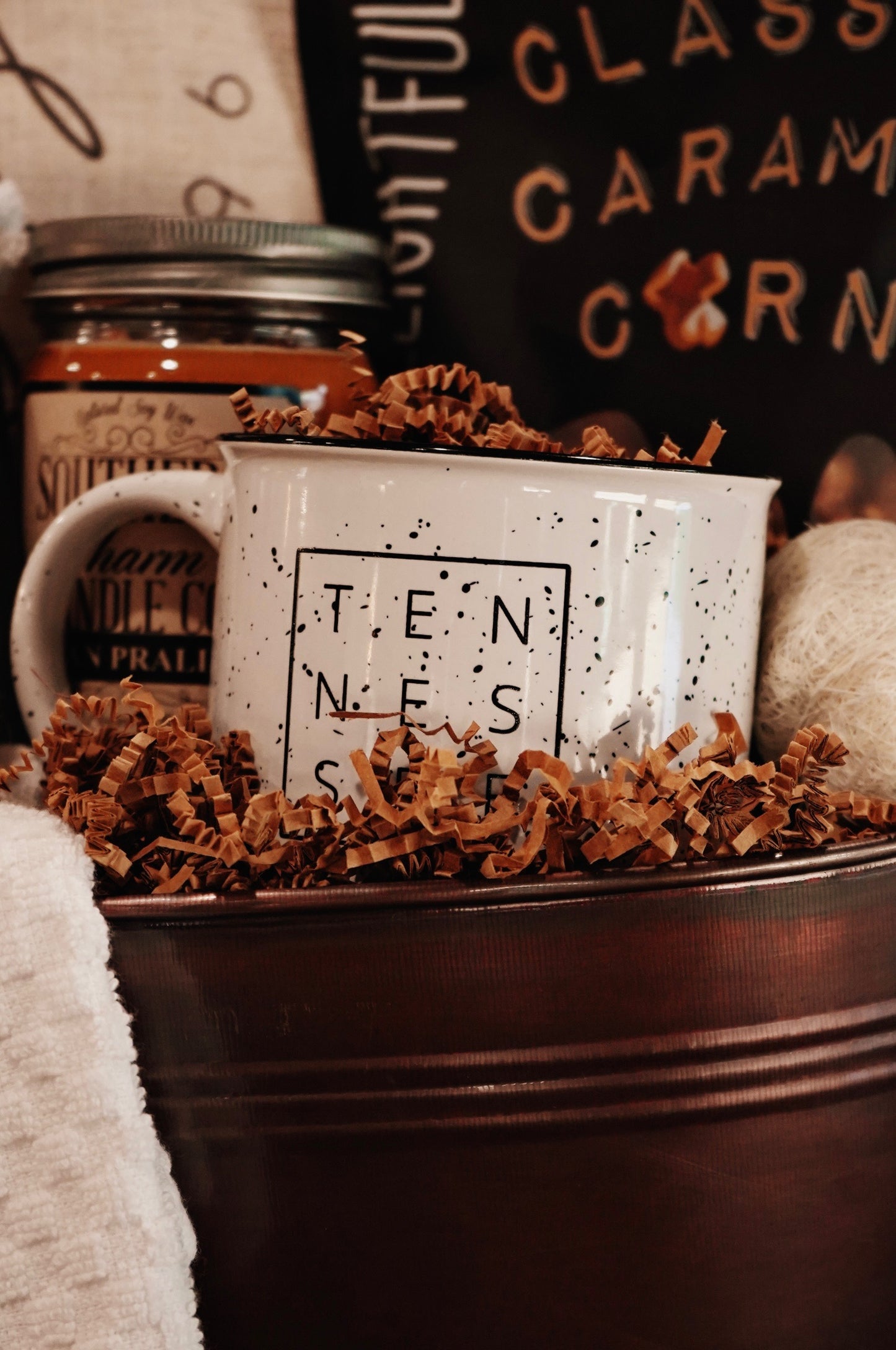 Tennessee Square© Campfire Mug | Speckled Ceramic Coffee Cup [White]