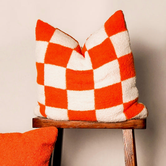 Cozy Checkered Throw Pillow [Orange + White]