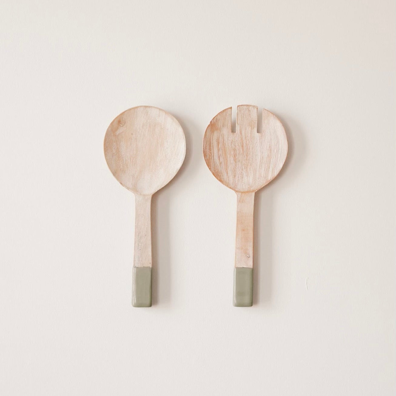 Acacia Wood Salad Servers| Natural Wood+ Green Handles (Set of 2)