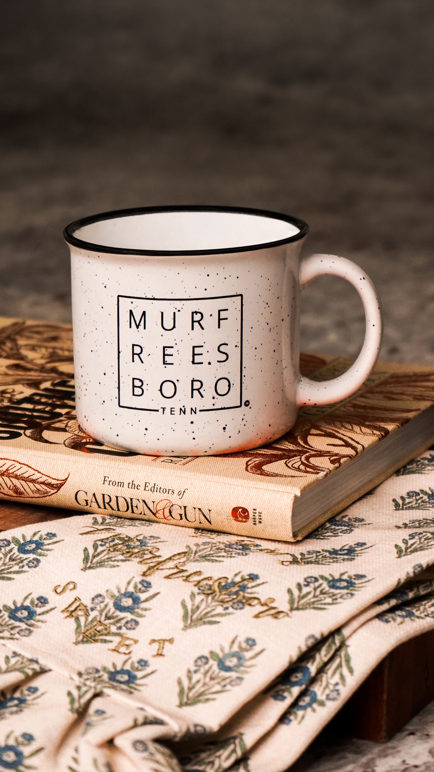 Murfreesboro Square© Campfire Mug | Speckled Ceramic Coffee Cup [White]