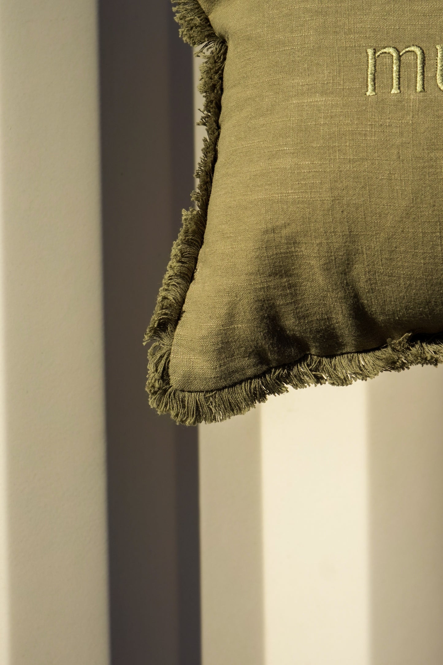 Murfreesboro Tone on Tone Fringe Pillow [Olive Green]