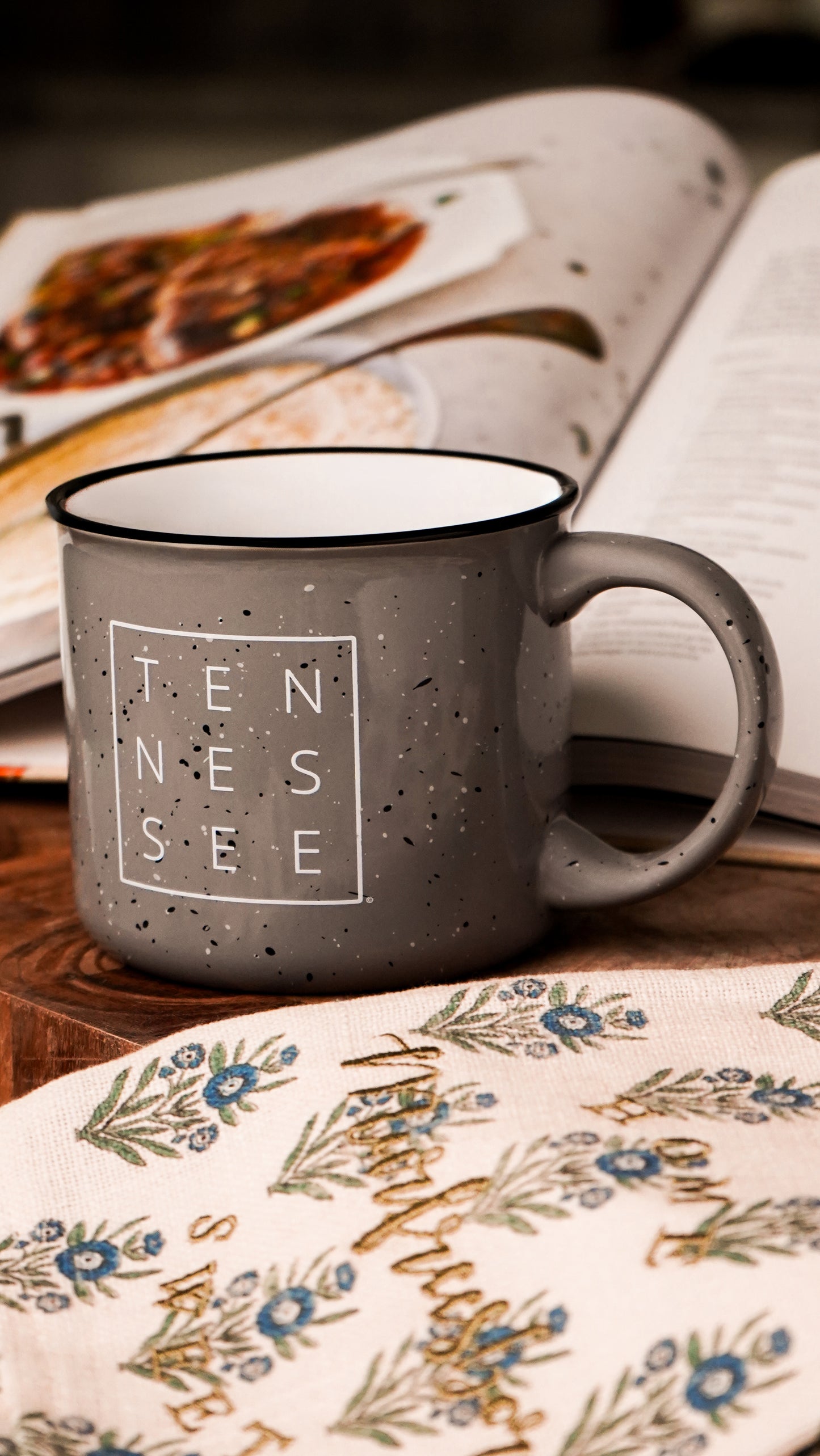 Tennessee Square© Campfire Mug | Speckled Ceramic Coffee Cup [Grey]
