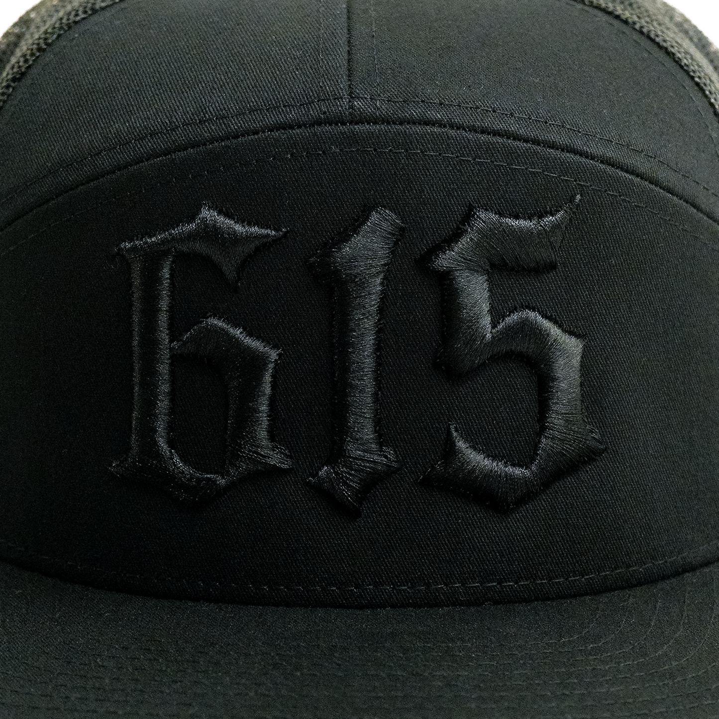615 7 Panel Trucker Hat [Black w/ Black]