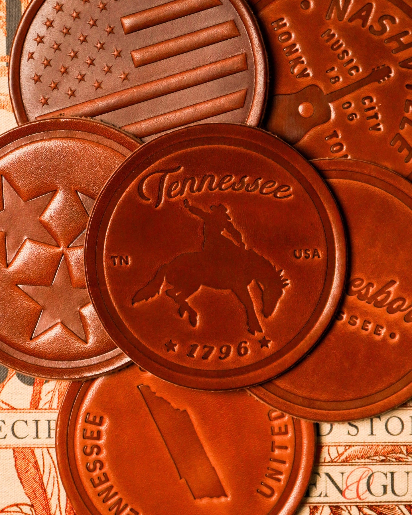 Tennessee Bronco Leather Coaster