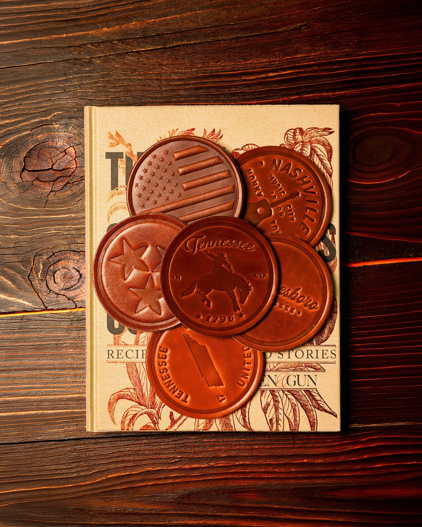 Tennessee Bronco Leather Coaster