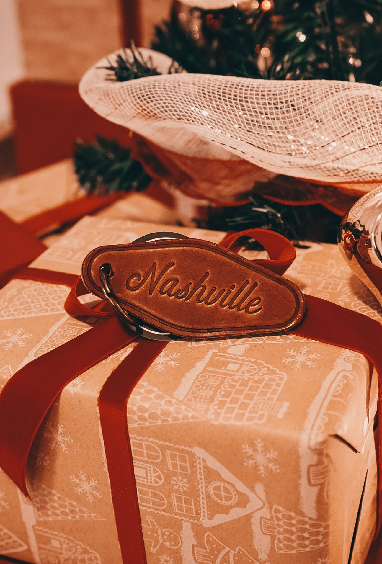 Nashville Script Genuine Leather Keychain