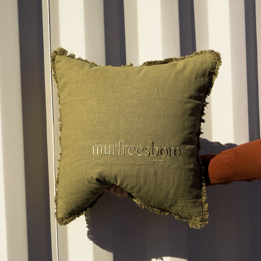 Tone on Tone Fringe Murfreesboro Pillow Large [Olive Green]