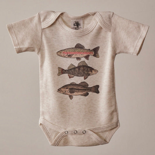 Three Fish Country Western Baby Onesie [Natural]