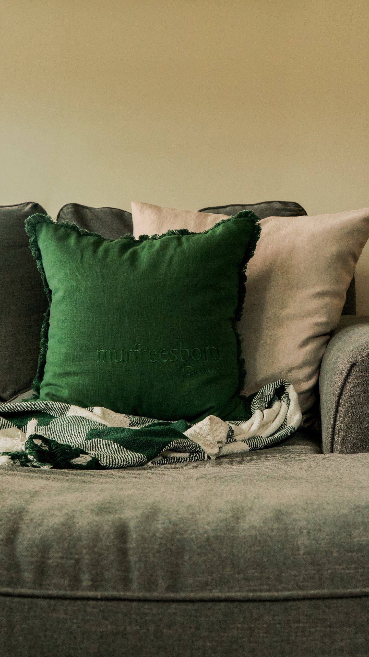 Murfreesboro Fringe Pillow Large [Forest Green]
