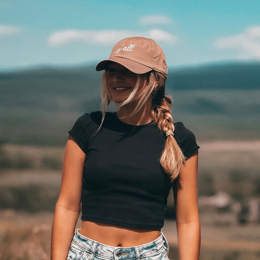 Y'all Script Embroidered Baseball Cap [Taupe]