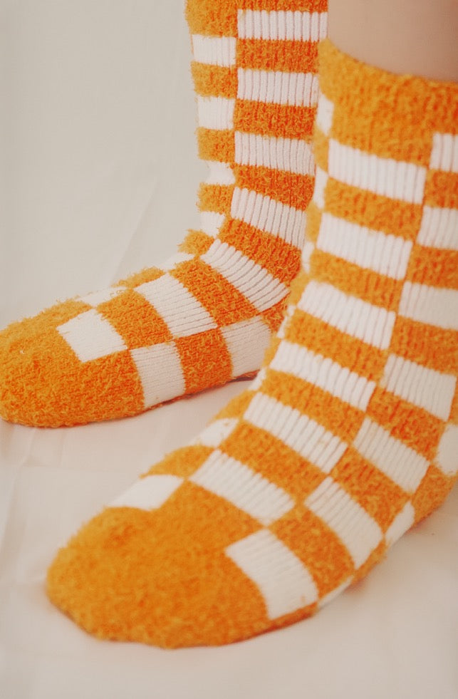 Orange Checkerboard Snuggle Socks