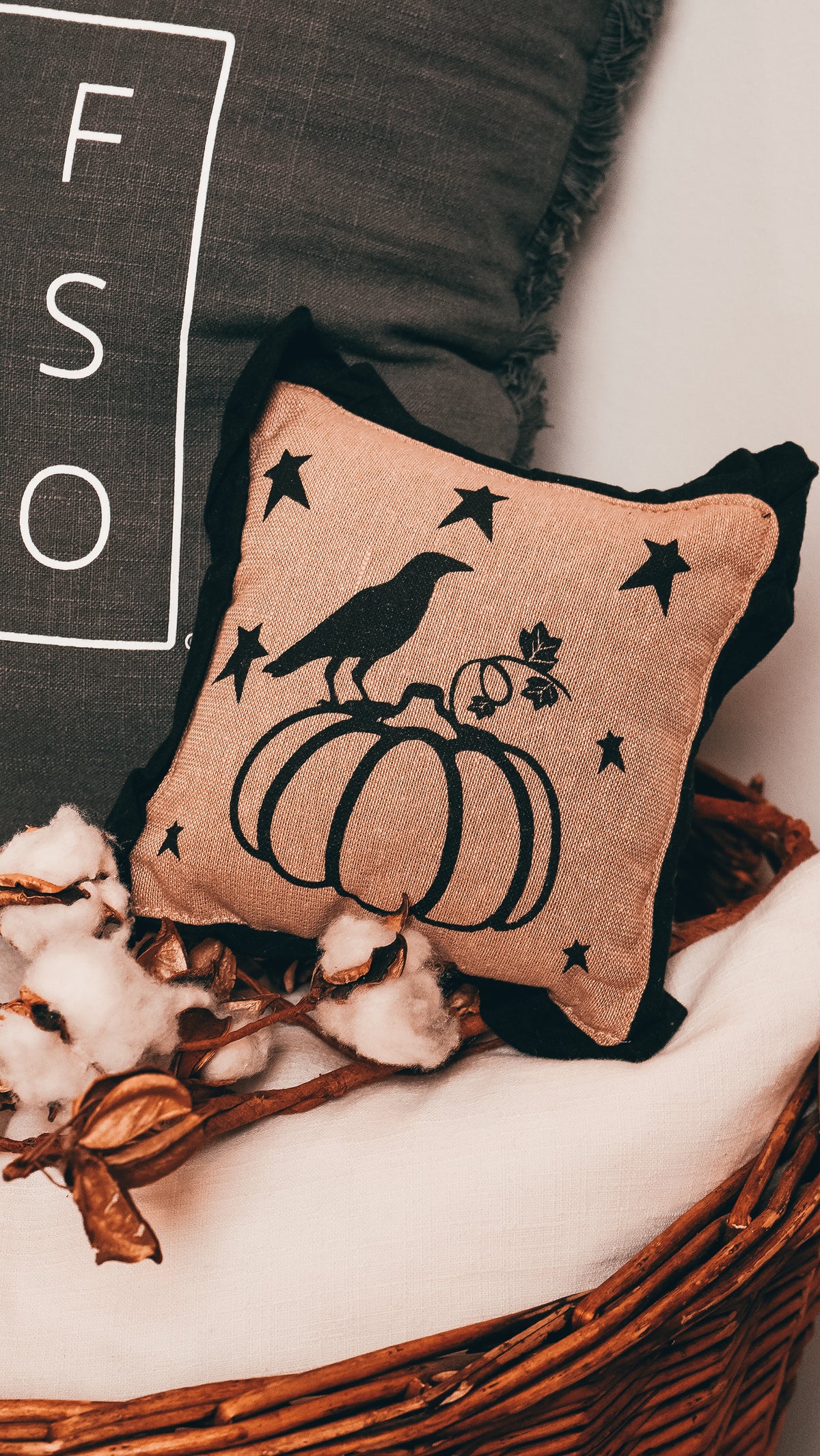 Raven Harvest Primitive Pumpkin Pillow