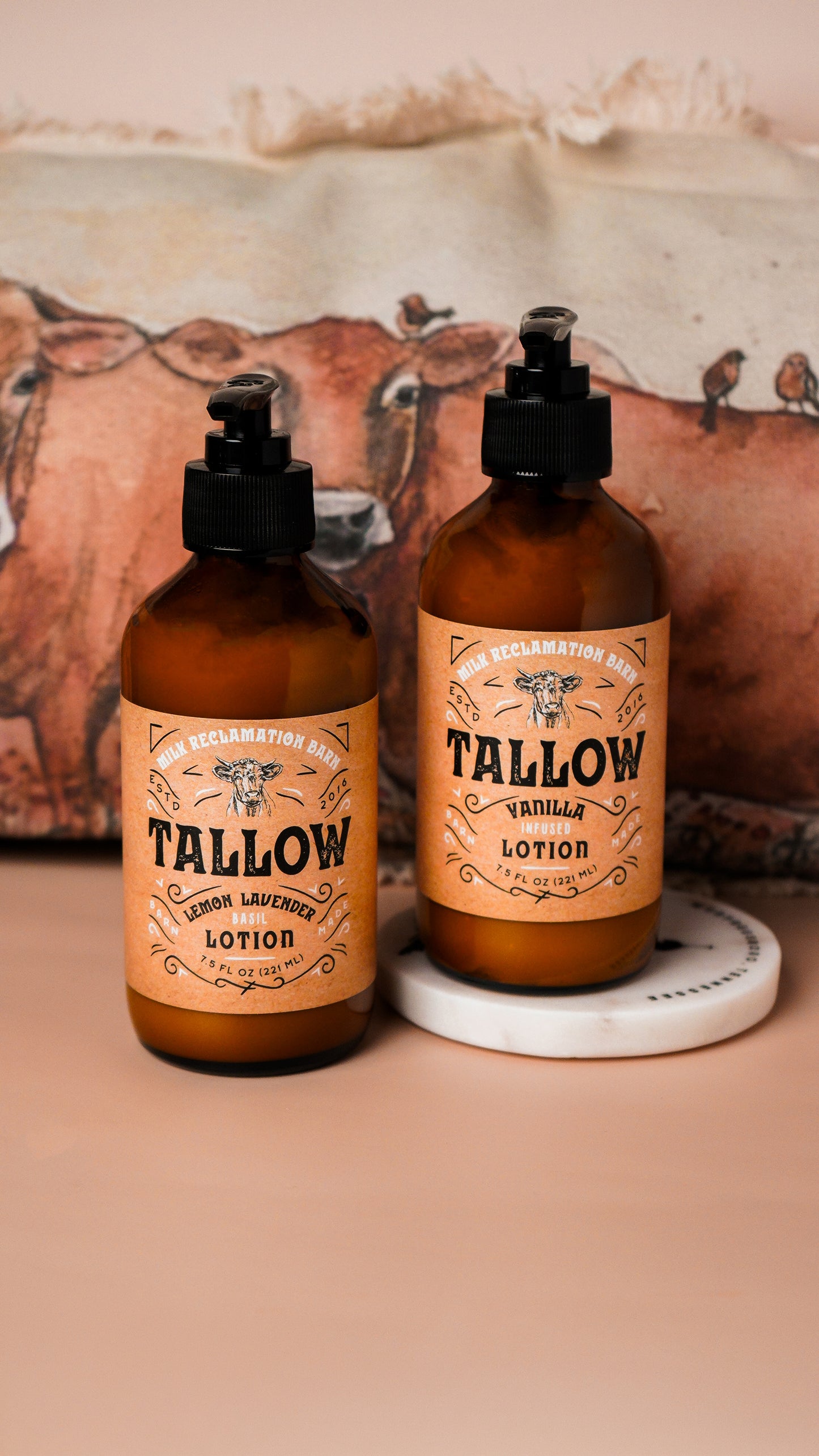 Lemon Tallow Lotion | Body Cream 7.5 oz Bottle [Lemon, Lavender, Basil]