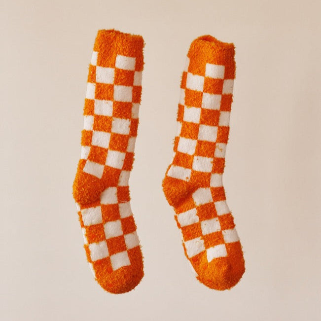 Orange Checkerboard Snuggle Socks