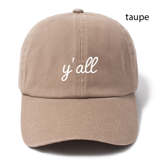 Y'all Script Embroidered Baseball Cap [Taupe]