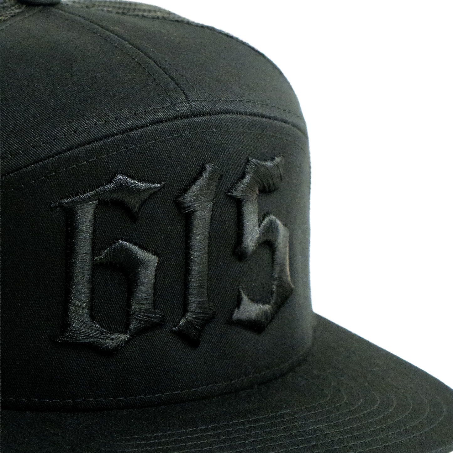 615 7 Panel Trucker Hat [Black w/ Black]