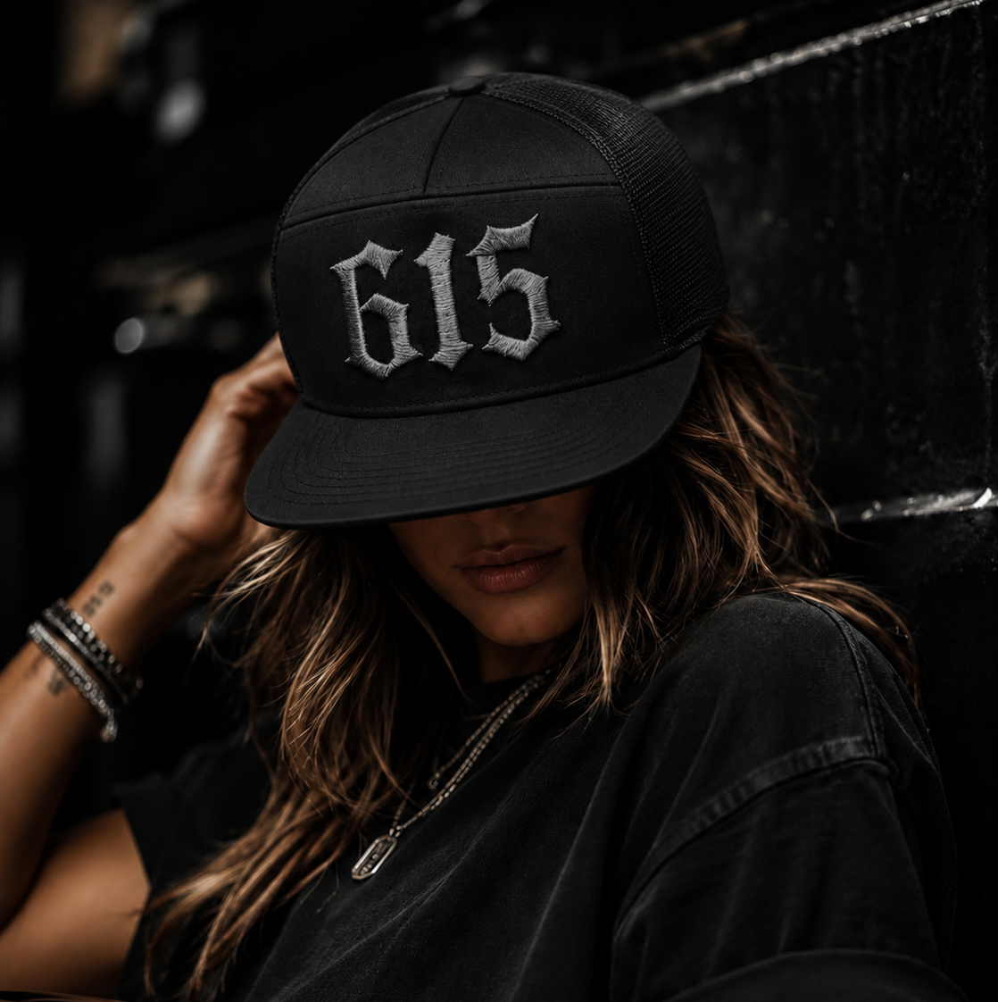 615 7-Panel Trucker Hat [Silver/Black] | Black Collection