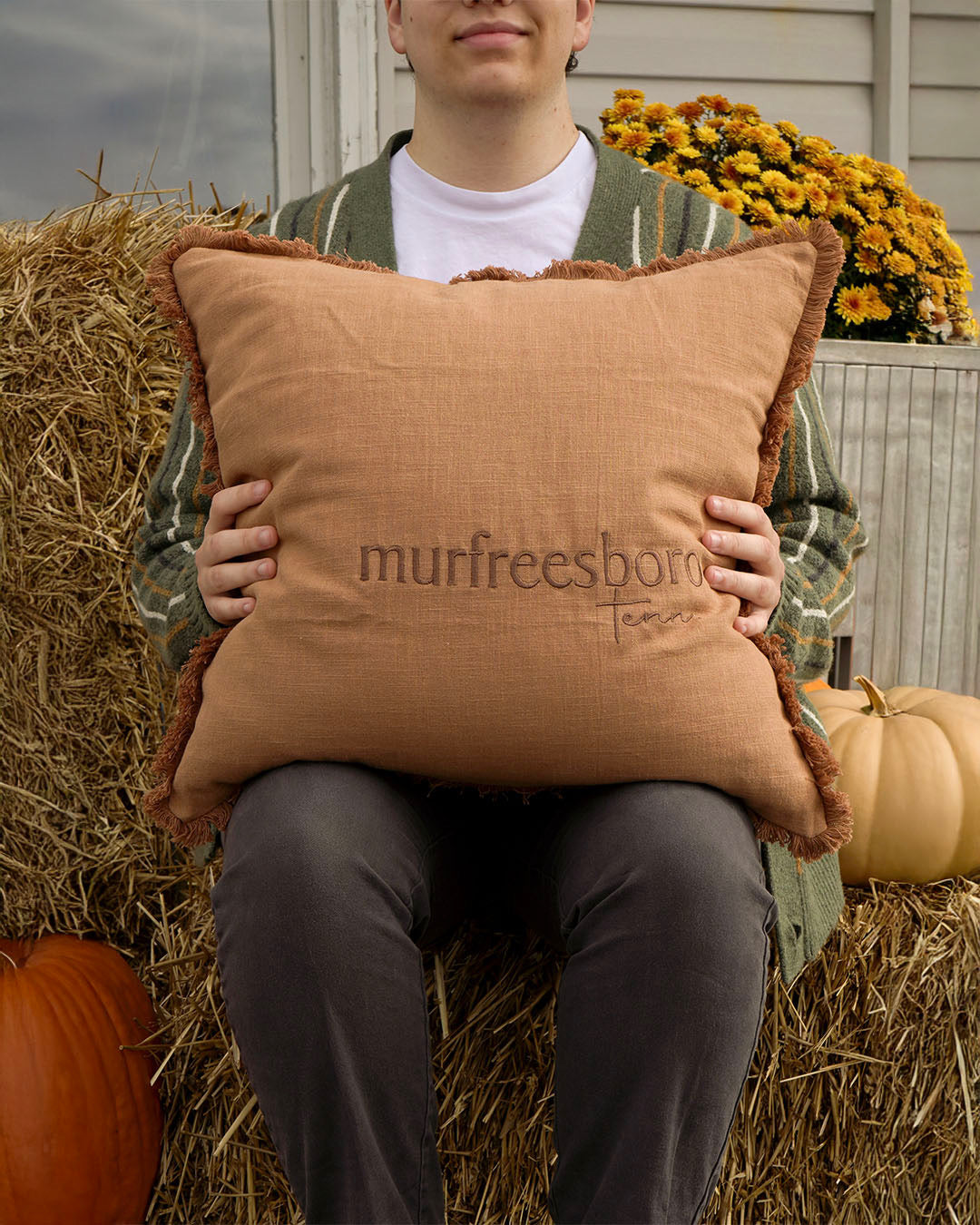 Tone on Tone Fringe Murfreesboro Pillow Large [Rust]