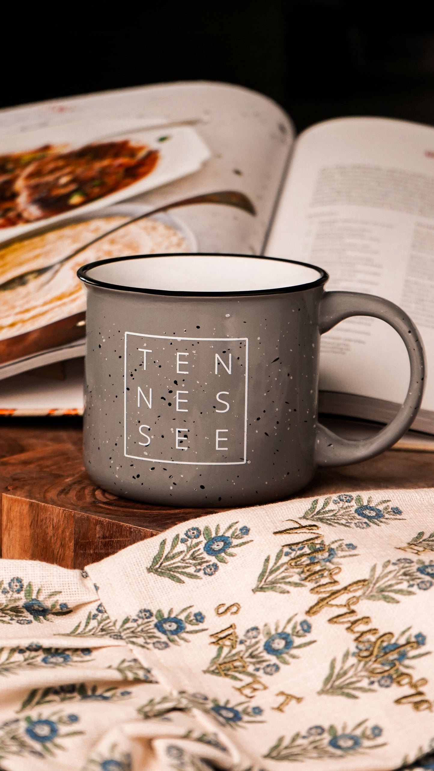 Tennessee Square© Campfire Mug | Speckled Ceramic Coffee Cup [Grey]