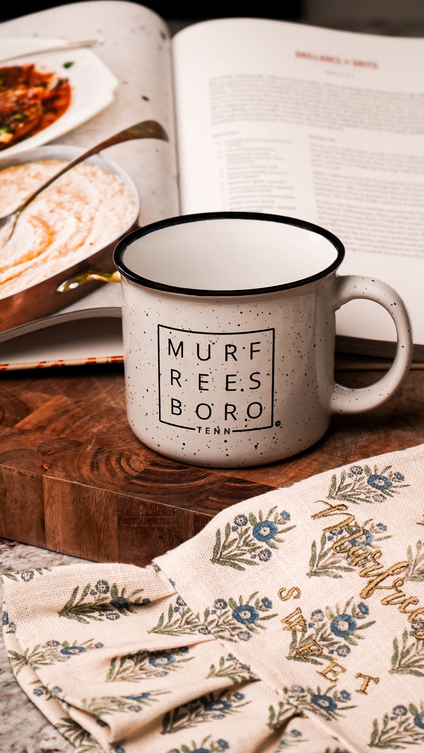 Murfreesboro Square© Campfire Mug | Speckled Ceramic Coffee Cup [White]