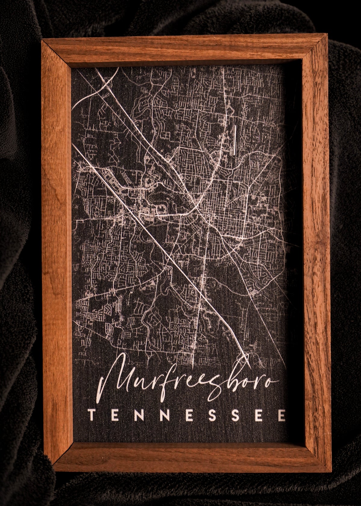 Murfreesboro Coordinates Map Wood Sign [Black]