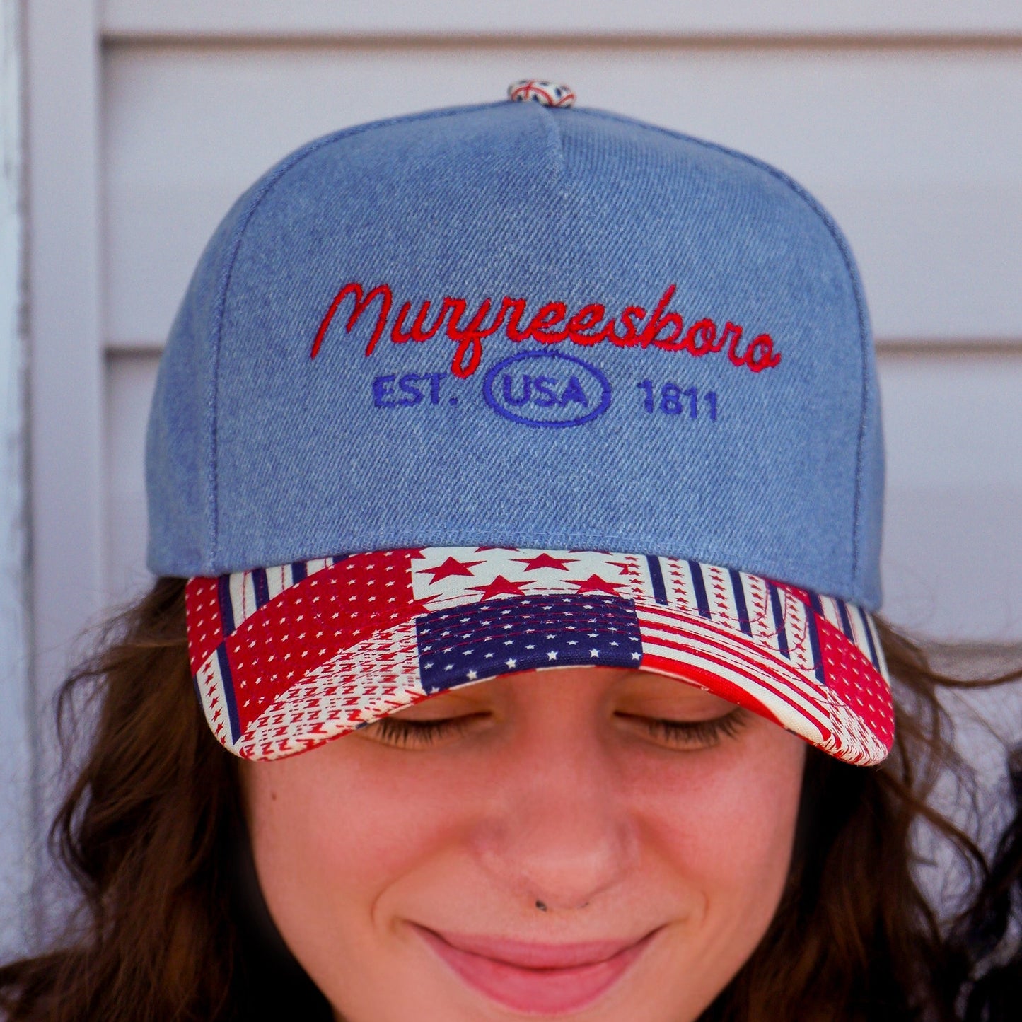 Murfreesboro Tennessee Denim Americana Hat | Embroidered USA Patchwork Cap