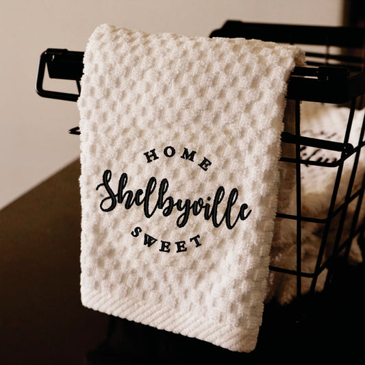Home Sweet Shelbyville Waffle Tea Towel [White]