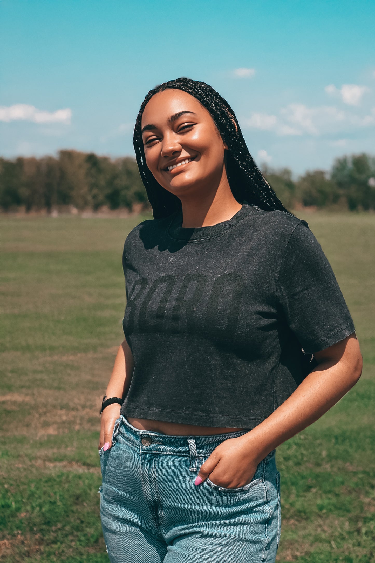 Boro Stonewash Crop Tee [Black]