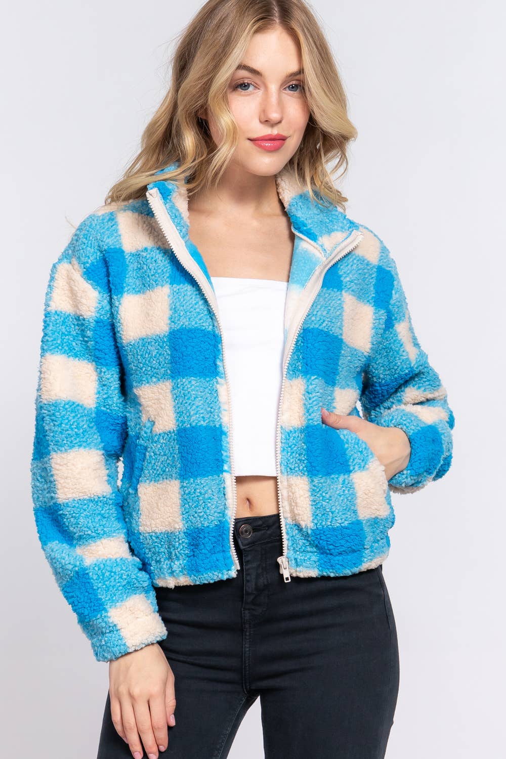 Keep it Cozy Checkered Sherpa [Blue]