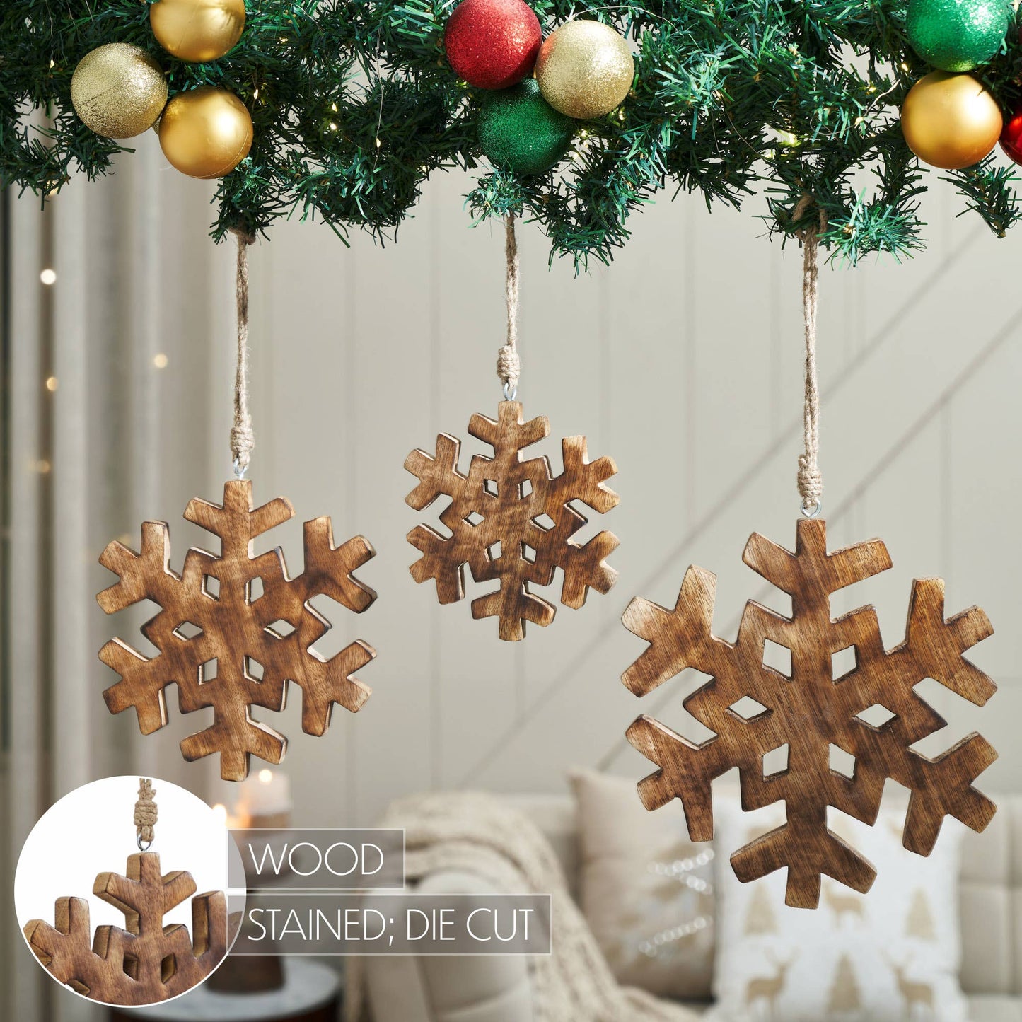 Distressed Dark Wooden Snowflake Ornament Set of 3 - 5.75/7.75/9.75 inch