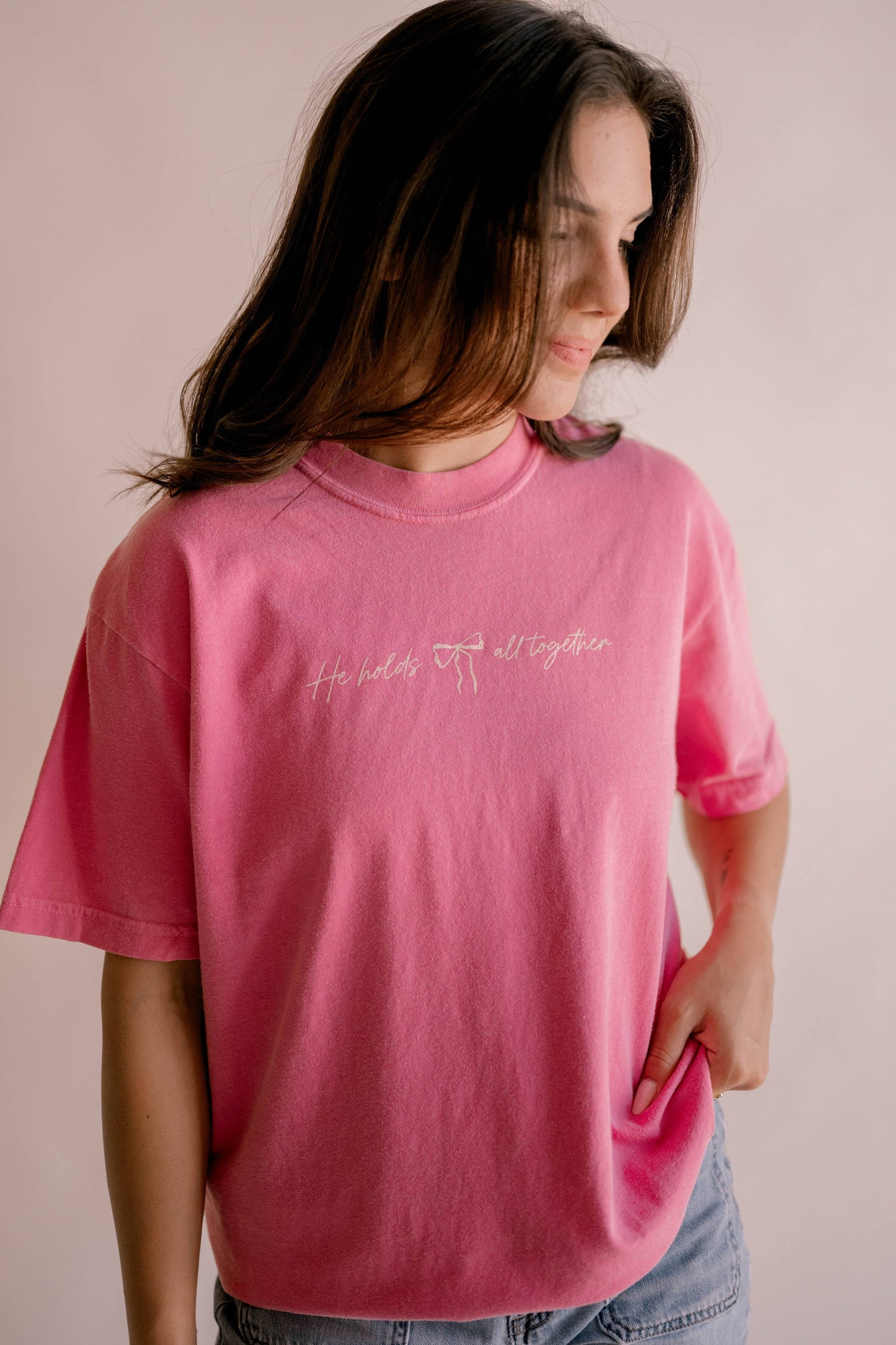 He Holds All Together Faith Tee [Pink]