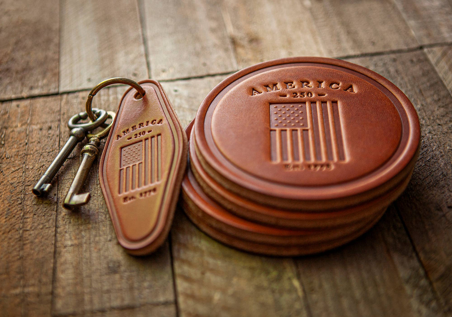 America's 250th Flag Genuine Leather Keychain