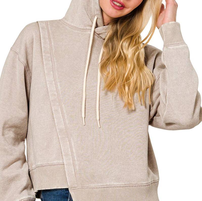 Taking Sides Asymmetrical Hoodie [Ash Mocha]