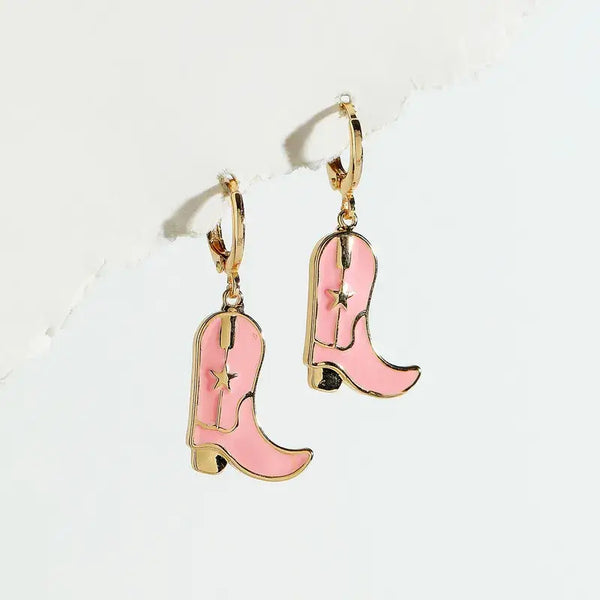 Pink Cowboy Boots Drop Earrings [Pink]