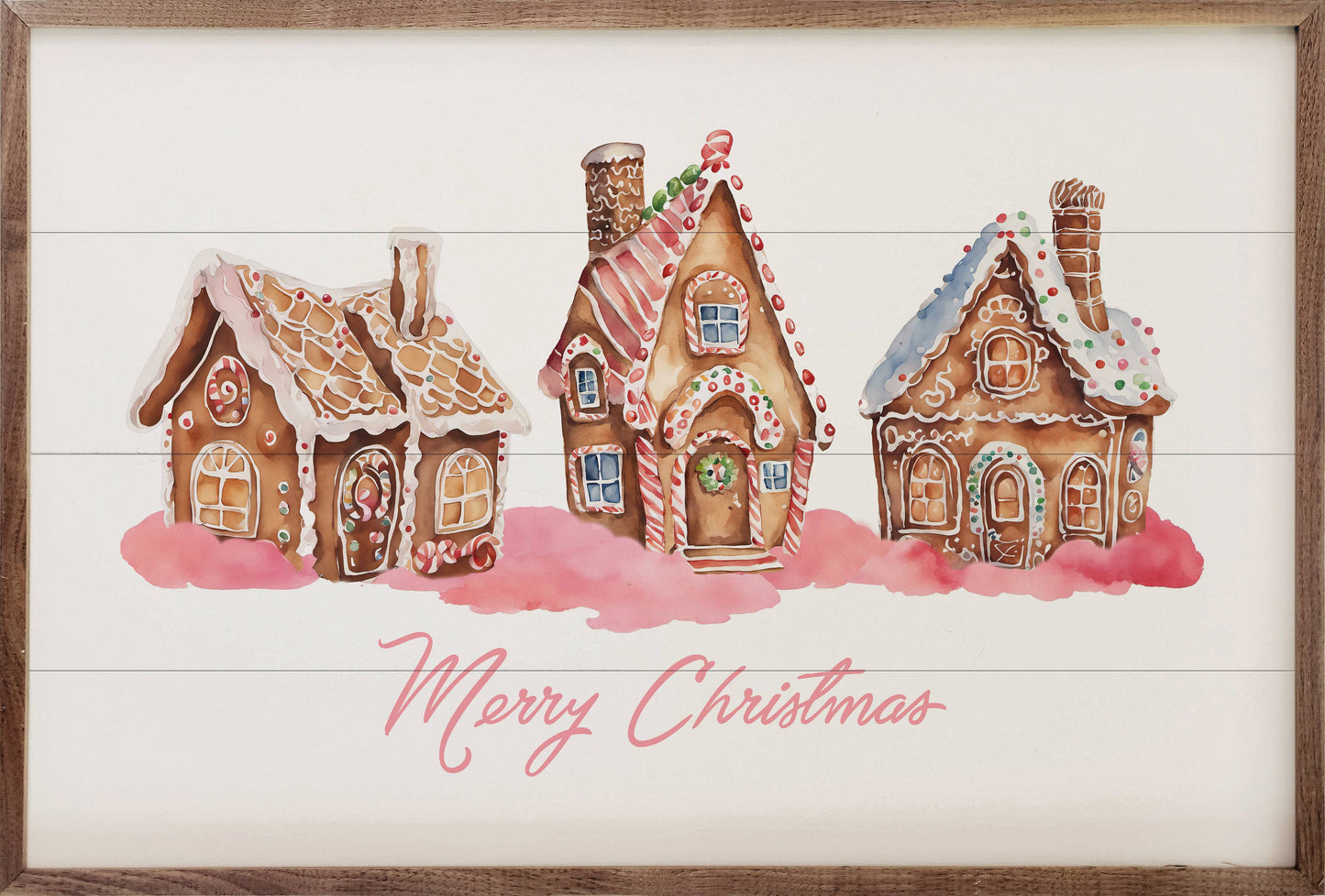 Pink Gingerbread Houses Wood Sign