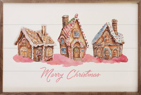 Pink Gingerbread Houses Wood Sign