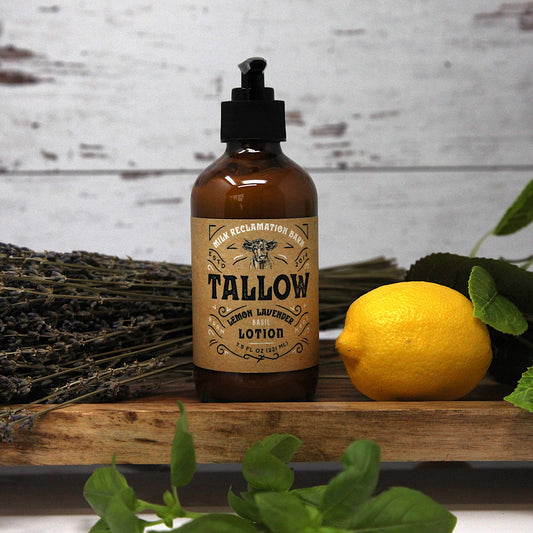 Lemon Tallow Lotion | Body Cream 7.5 oz Bottle [Lemon, Lavender, Basil]