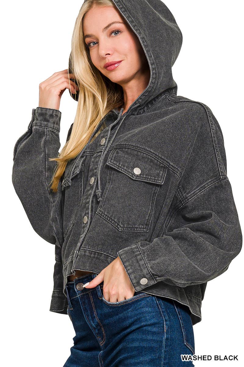 Laters Baby Denim Hoodie Jacket [Washed Black] – 615 Collection