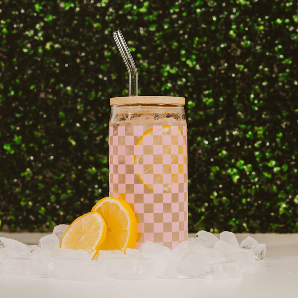 Glass Tumbler [Pink Checkered]